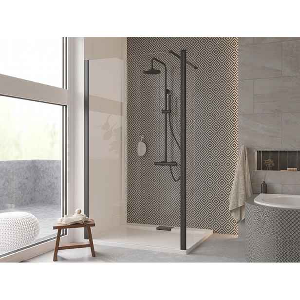 BESCO Walk-in sprchová zástěna s bočním otočným panelem ECO-N BLACK 100 x 30 cm; černá