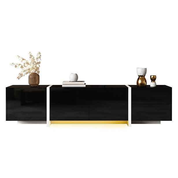 EVRYAE TV STOLEK s LED osvětlením 3 dvířky zásuvkou výklopnými dvířky designem ve vysokém lesku 170/30/39 cm