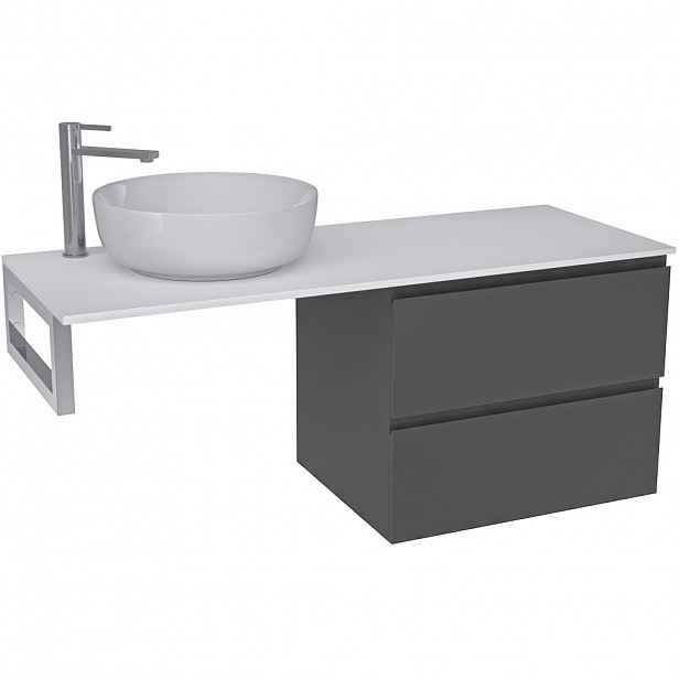 Koupelnová skříňka Carole - antracitová + deska z lit. mramoru Elanys - 12 mm + konzole chrom - 120x49,2x46 cm
