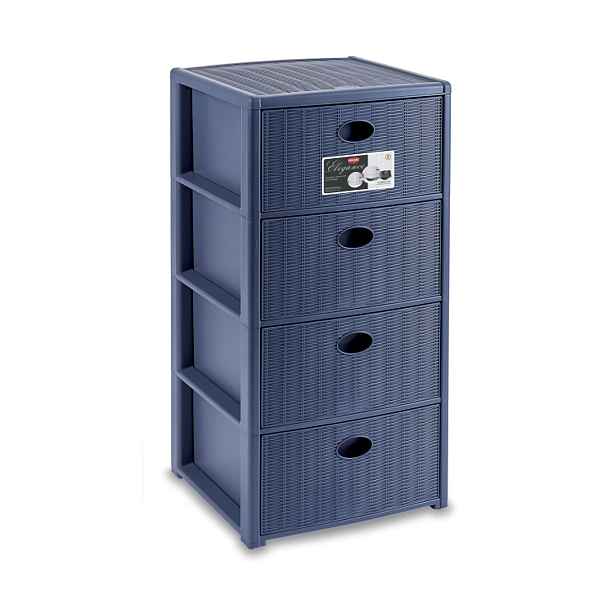 STEFANPLAST Úložný plastový regál Elegance, 4 zásuvky, modrý