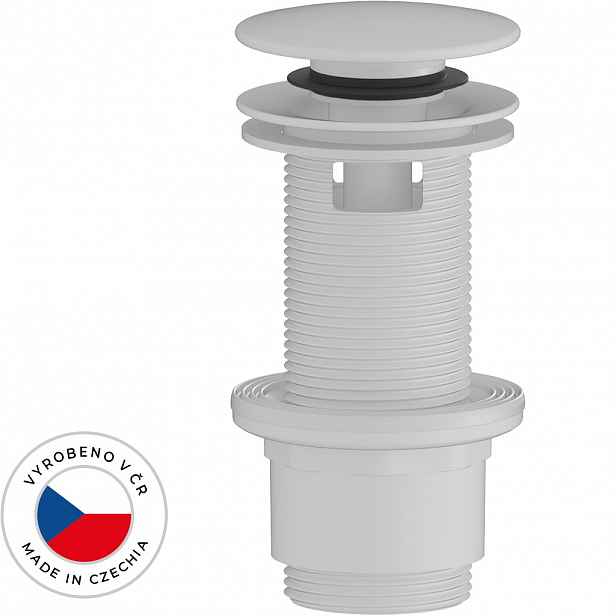 Umyvadlová výpusť - 5/4“ click-clack s přepadem - plast - 67/82mm - bílá matná