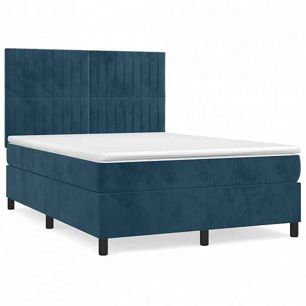 vidaXL Box spring postel s matrací tmavě modrá 140x200 cm samet