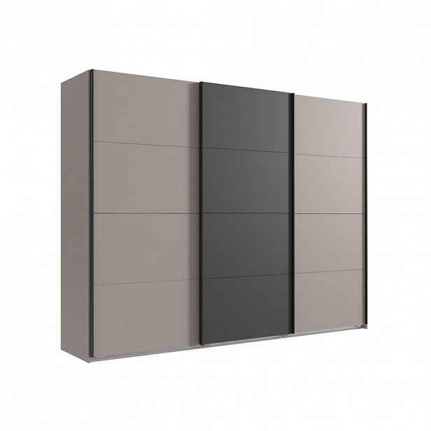 luma-home SKŘÍŇ S POSUVNÝMI DVEŘMI, 3dveřová, šířka 270 cm, výška 210 cm, hloubka 65 cm, v pískově šedé barvě s akcenty v antracitové barvě / 22008