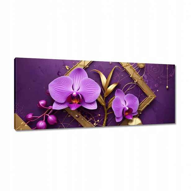 Obrazy 100x40 Fialové orchideje a zlato