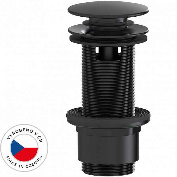Umyvadlová výpusť - 5/4“ click-clack s přepadem - plast - 67/82mm - černá matná