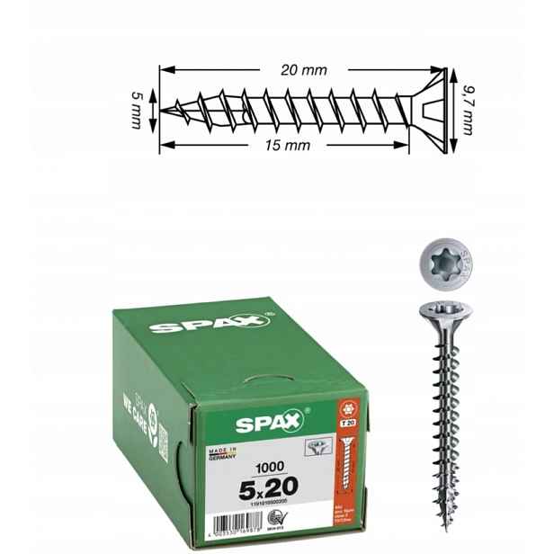 Univerzální vruty Wirox do dřeva Spax 5 x 20 mm 1000 ks