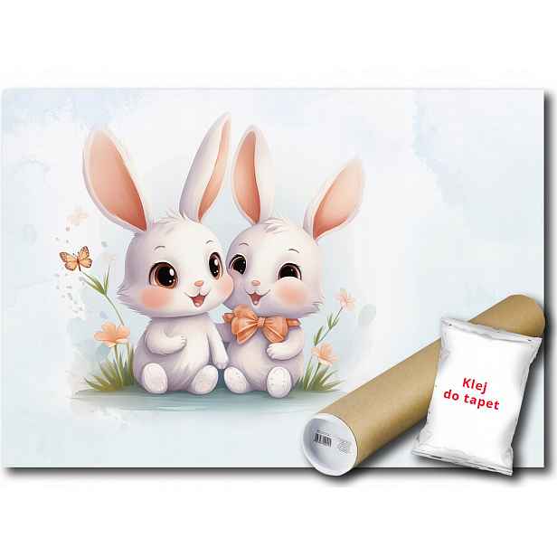 Vliesová fototapeta Králíčci zvířátka motýlci květinky 208x146