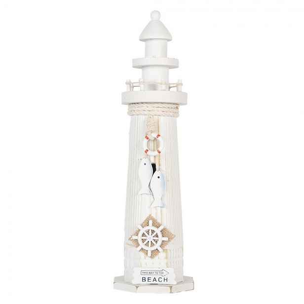 Bílá dřevěná dekorace maják Lighthouse Nautic - Ø 10*32 cm Clayre & Eef