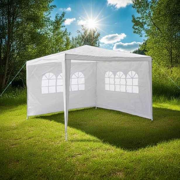 Garthen 590 Zahradní párty stan - bílý 3 x 3 m + 2 boční stěny