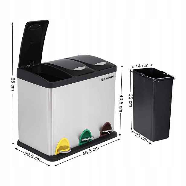 odpadkový koš Songmics 3x8l Trojitý Segregace Pedály Stříbrný