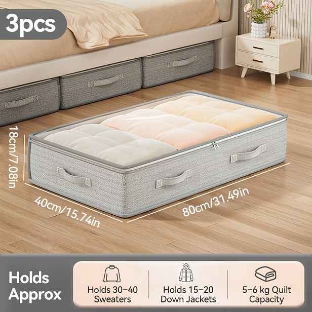 TEMU 3dílné skládací úložné boxy a skříňky pod postel, úložné tašky na deky, sukně, prošívané deky, polštáře, oblečení, s vynikající funkčností a