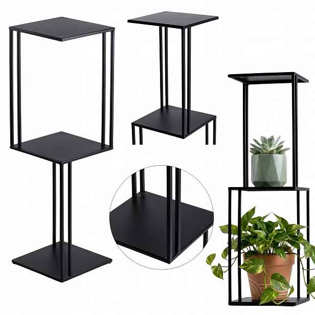 Vysoký Držák Na Květináč Stojící stojan na rostliny Černý Loft pro 3 květináče 80 cm