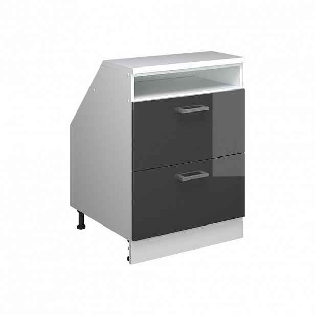 Vicco KUCHYŇSKÁ SKŘÍŇKA POD ŠIKMOU STŘECHU R-Line Antracitový vysoký lesk 60 cm se 2 zásuvkami, korpus skříně hloubka 60 cm