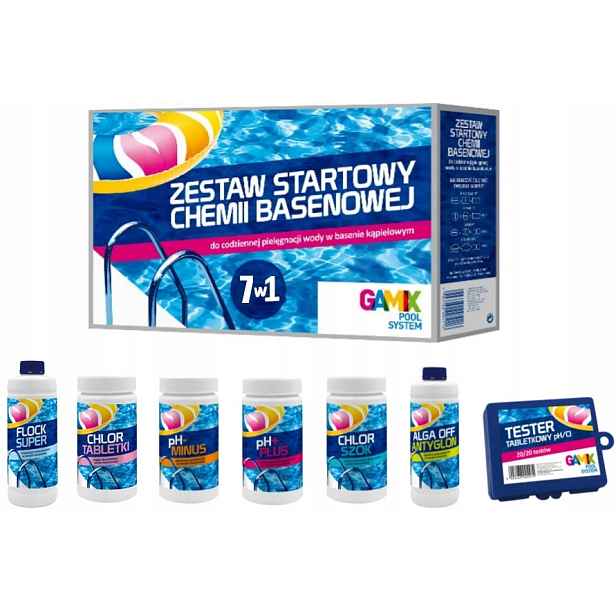 Gamix Startovací Sada 7v1 Chemie Do Bazénu Do Bazénu Chlor Tablety Velké