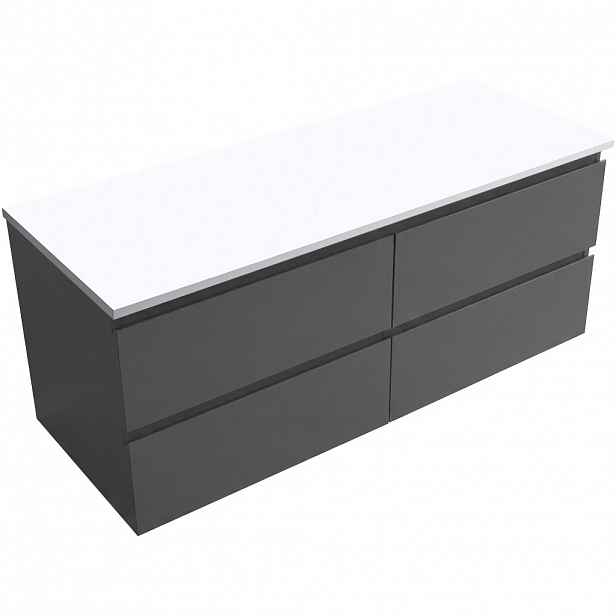 Koupelnová skříňka Carole - antracitová + deska z lit. mramoru Elanys - 12 mm - bílá matná - 160x49,2x46 cm