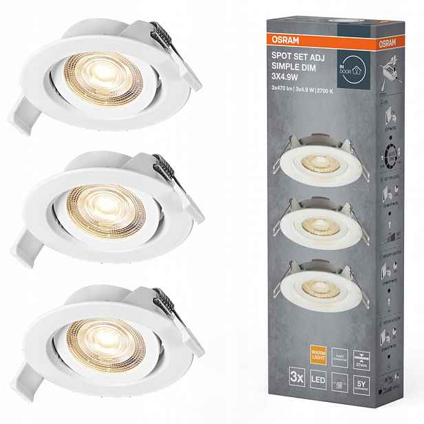 Sada x3 Led podomítkové svítidlo Spot 4.9W 400lm 2700K Spot Recess Osram