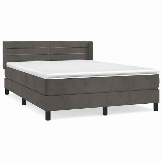 vidaXL Box spring postel s matrací tmavě šedá 140x200 cm samet