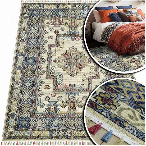Orientální Koberec Z Viskózy Barevné Vintage Koberce Do Obývacího Pokoje Retro 160x230