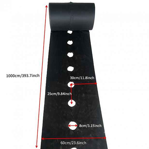 TEMU 1ks, Mulčovací fólie pro kontrolu plevelů v zemědělství, 60cm x 1000cm (23,6 palce x 393,7 palce), Černá zemní krytina s předvrtanými otvory pro