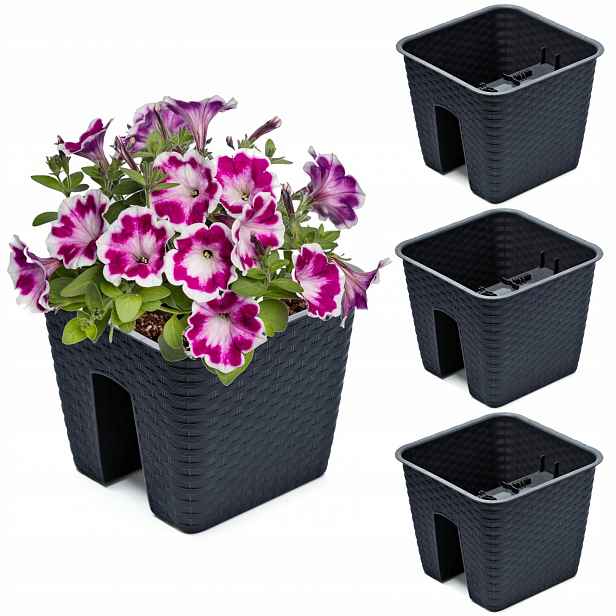 3x Krabička Květináč 27,2 x 27,2 cm Ratan Antracit 8,5 L zábradlí