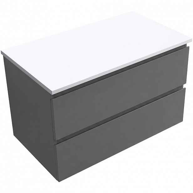 Koupelnová skříňka Carole - antracitová + deska z lit. mramoru Elanys - 12 mm - bílá matná - 80x49,2x46 cm