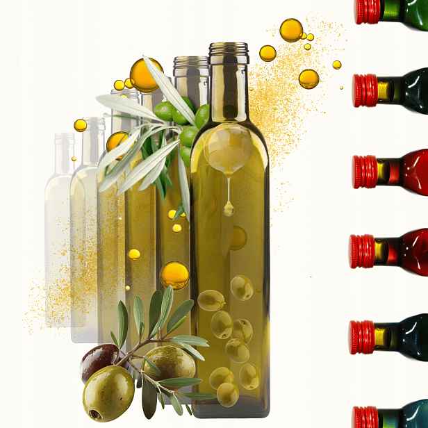 Lahvičky 500 ml marasky čtvercové zelené na olej fi31 10 Ks Bez Víček