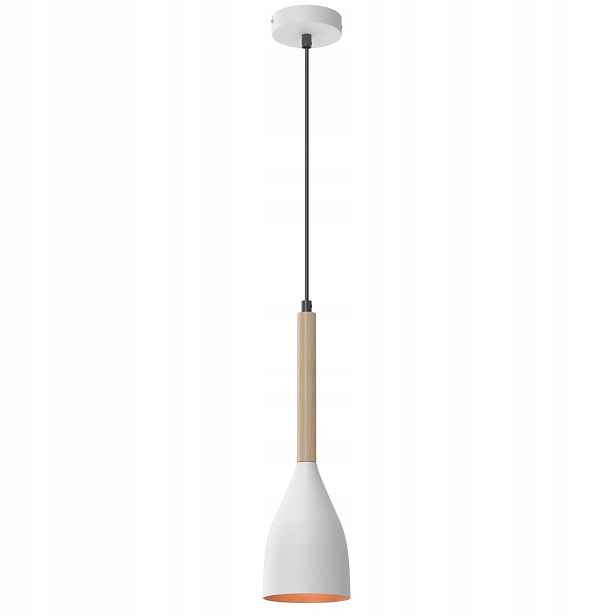 Luminex Závěsná lampa Muza bílá, zlatý interiér, dřevo E27 15W
