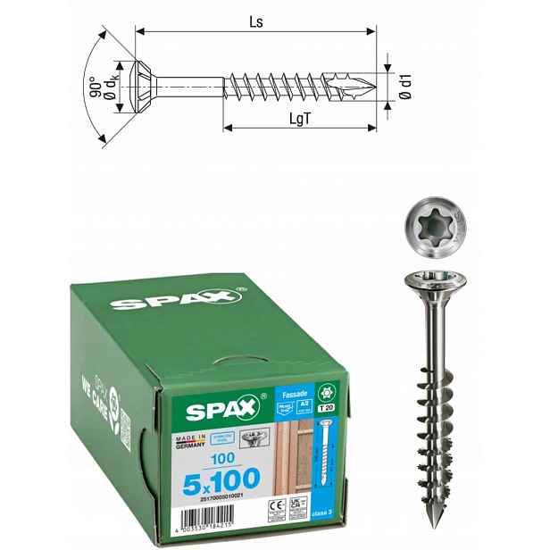 Šroub do fasádní desky, ocel A2 Spax 5 x 100 mm 100 ks