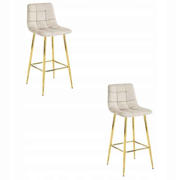 2X Sada Barová Židle Kuchyňská Barová Židle 76 CM Béžová Sametová Do Kuchyně