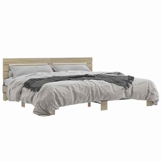 vidaXL Rám postele dub sonoma 200 x 200 cm kompozitní dřevo a kov