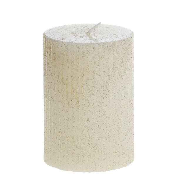 Krémová široká svíčka s drážkami a třpytkami Macon - Ø 7*10cm / 40h Chic Antique