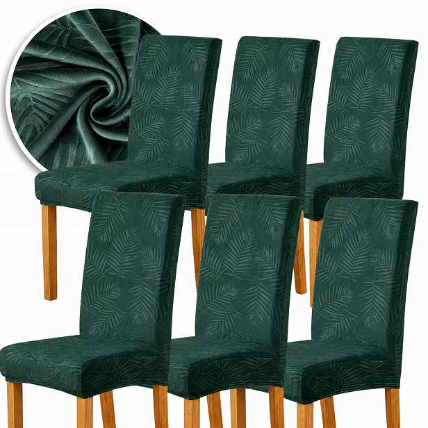 Potah Na Židli Velur Listy 6 Ks Elastický Univerzální Zelený