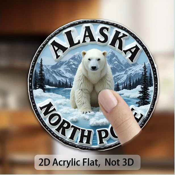 TEMU 1 magnetická nálepka na lednici Alaska Arctic - 2D plochý tisk akrylové dekorace na lednici, arktickým medvědem a sněhovou scenérií, odolná a