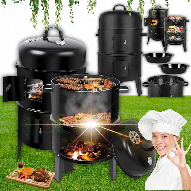 Zahradní Gril Na Uhlí, Udírna, Turistické Ohniště, Přenosný, 3V1, Kulatý