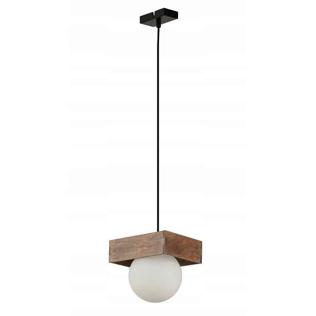Závěsná lampa boho skandinávská černá hnědá skleněná bílá koule Sigma