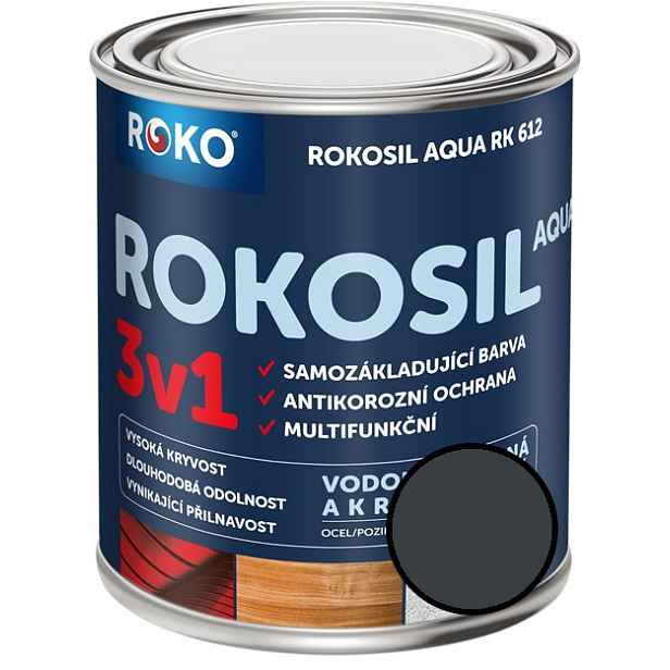 Barva samozákladující Rokosil Aqua 3v1 RK 612 7016 šedá antracitová, 0,6 l