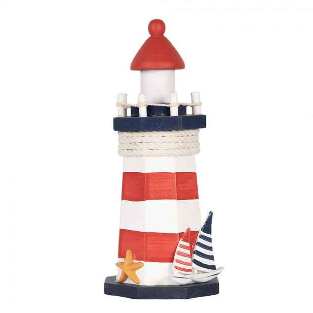 Bílo-červená dřevěná dekorace maják Lighthouse Nautic - Ø 9*19 cm Clayre & Eef