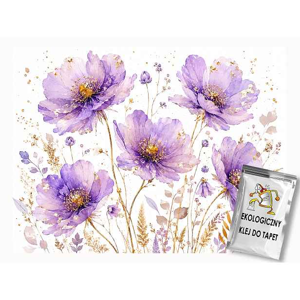 Fototapeta Flizelina Akvarel Fialové Květy Trávy Glamour 254x184 130g