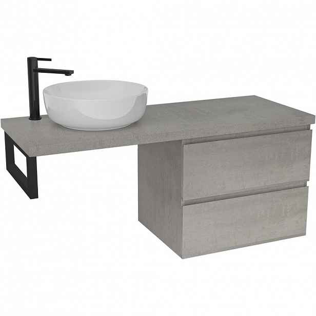 Koupelnová skříňka Carole - betonově šedá + deska pod umyvadlo Navira Pro - 36 mm + konzole černá - 120x51,6x46 cm