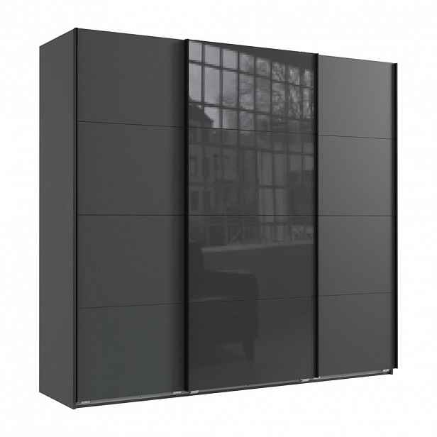 luma-home SKŘÍŇ S POSUVNÝMI DVEŘMI, 3dveřová, šířka 225 cm, výška 208 cm, hloubka 64 cm, v grafitové barvě, s jedněmi prosklenými dveřmi v šedé barvě