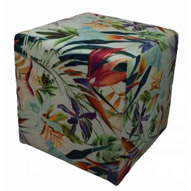 Taburet Pufy 40x40x40 Exotic květy exotické listy