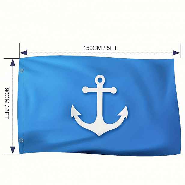 TEMU 2D Plochá, 2D Plochý Tisk, 1 ks, Kreativní Čtvercová Vlajka s Oceánské Kotvy, 150×90 cm (Bez Vlajkového Stožáru), Dekorace pro Domov, Venkovní ,