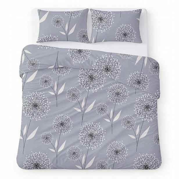 Povlečení 200x220 šedé s bílými pampelišky, moderní Cotton Home