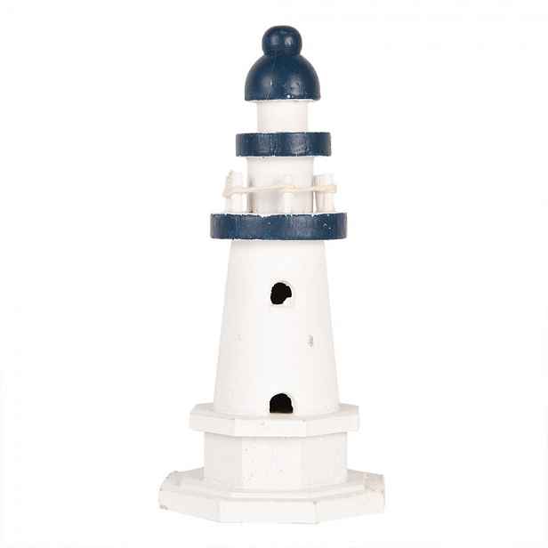 Bílo-modrá dřevěná dekorace maják Lighthouse Nautic - Ø 9*17 cm Clayre & Eef