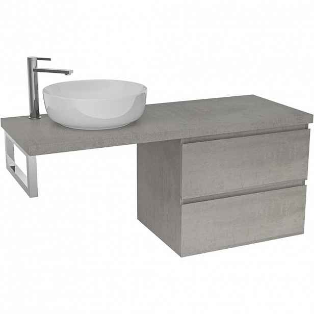 Koupelnová skříňka Carole - betonově šedá + deska pod umyvadlo Navira Pro - 36 mm + konzole chrom - 120x51,6x46 cm