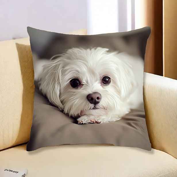 TEMU 1ks Okouzlující Polštář s Maltského Psa, 18"x18", Retro Perský Styl, Bílý Polyester, Zipové Uzavírání - Ideální pro Pohovku, Obývací Pokoj,