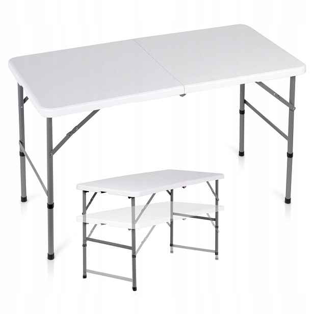 Skládací cateringový stůl ocelový, bílý, 2v1 120x60x49/73,5 cm