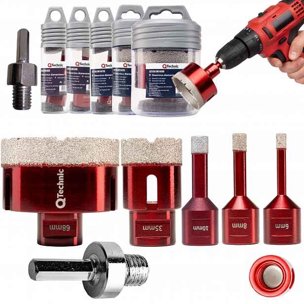 Korunkový Vrták Diamantová Korunka Pro Gres M14 Set ⌀ 6,8,10,35,68 mm Adaptér