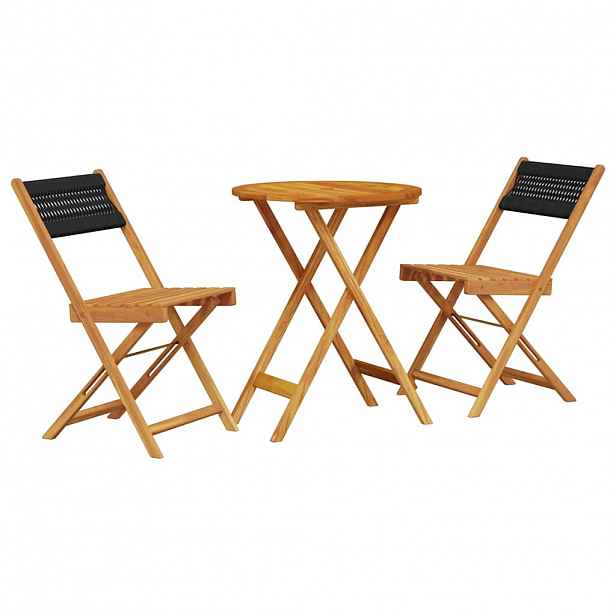 vidaXL 3dílný bistro set černý polypropylen a masivní dřevo