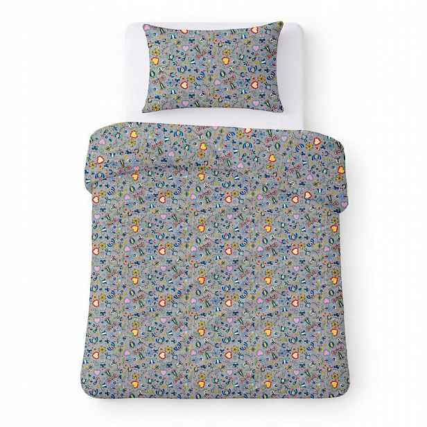 Povlečení bavlněné 140x200 šedé s barevnými folkovými vzory Cotton Home